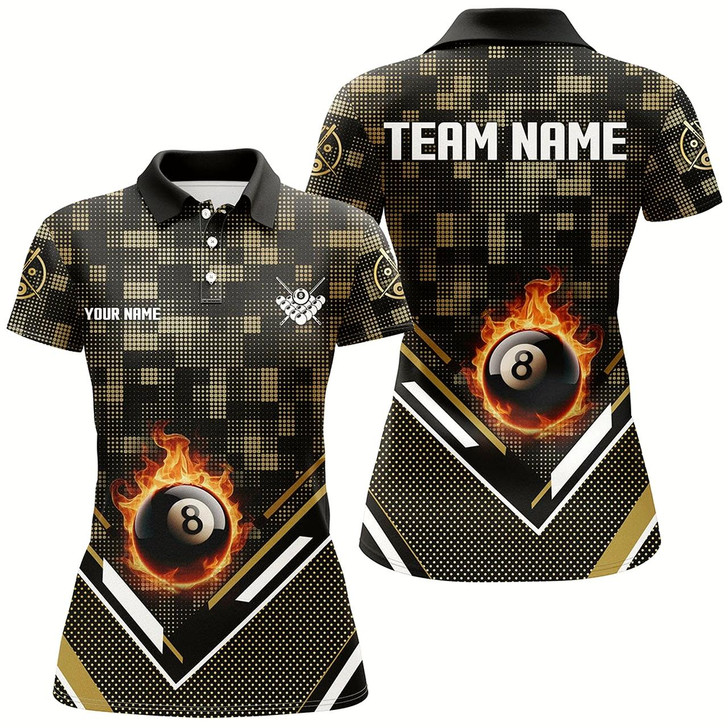 Goofygearprints Customized Yellow 8 Ball Fire Tech Camo Pattern Billiard Sport Jerseys For Women Billiard Team Shirts