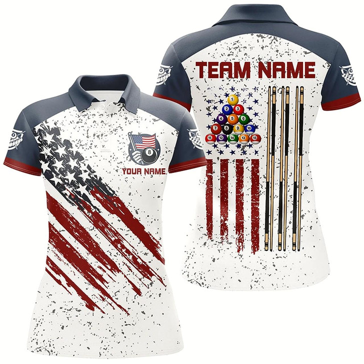 Goofygearprints White Grunge American Flag Custom Billiard Shirts For Women, Patriotic Team Player Pool Jerseys Style 3
