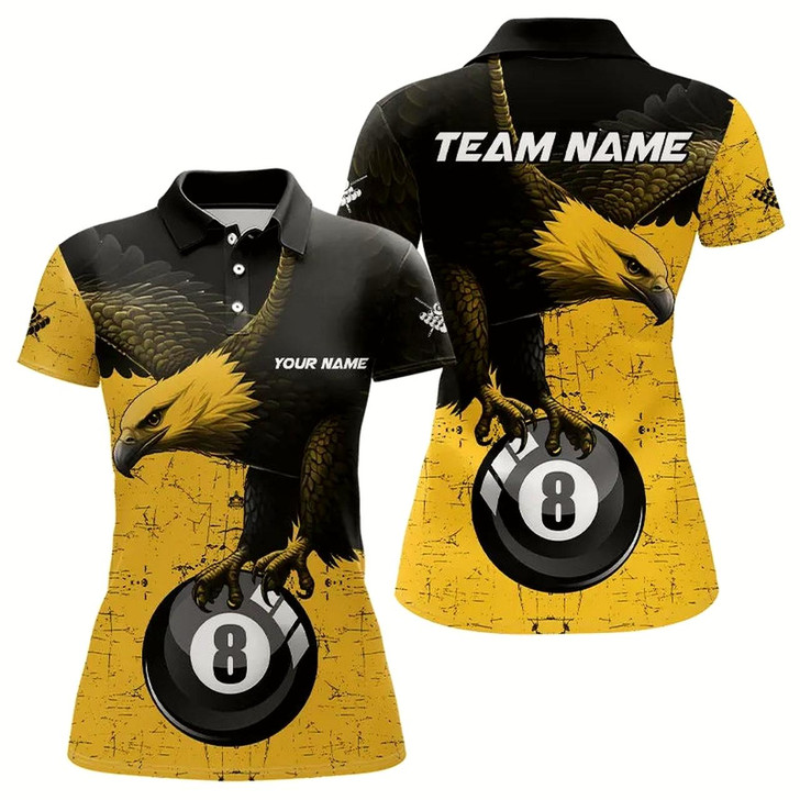 Goofygearprints Personalized Yellow Black Eagle 8 Ball Pool Billiard Shirts For Women Custom Cool Billiard Jerseys