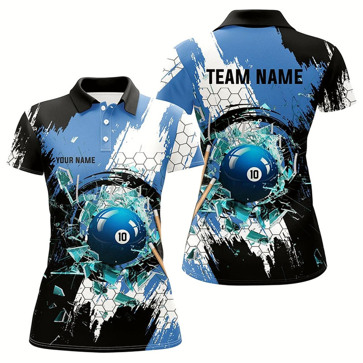 Goofygearprints Personalized Black Blue Break Glass 10 Ball Pool 3D Shirts For Women 10 Ball Billiards Jerseys Style 2
