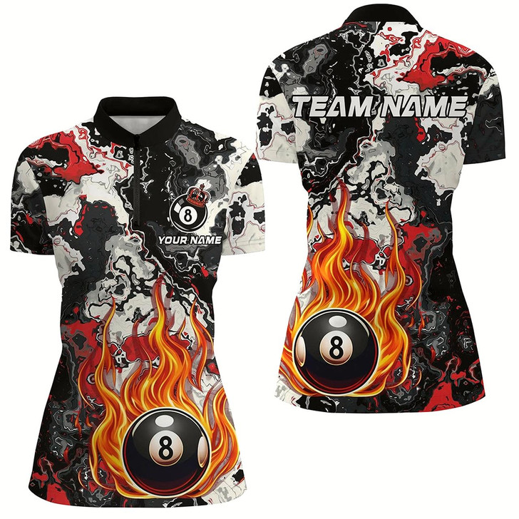 Goofygearprints Flame 8 Ball Pool Abstract Smoke Pattern Custom Women Billiard Shirts, Grunge Billiard Jerseys Style 1