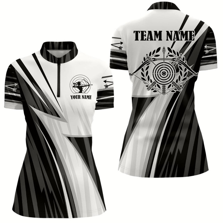 Goofygearprints Personalized White Black Target Archery Quarter-Zip Shirts For Women, Arrows Archery Team Shirts Style 2