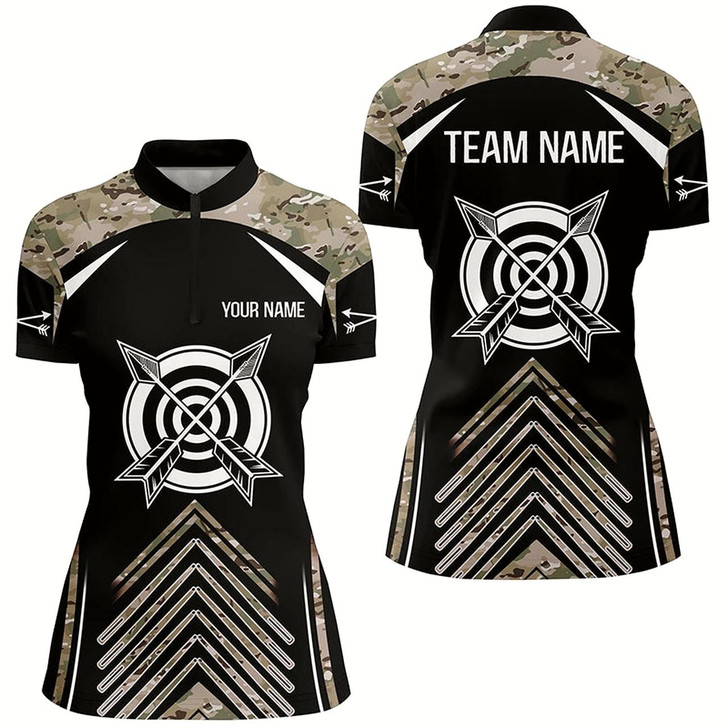 Goofygearprints Personalized Camouflage 3D Target Archery Quarter-Zip Shirts For Women, Arrows Archery Team Shirts Style 1