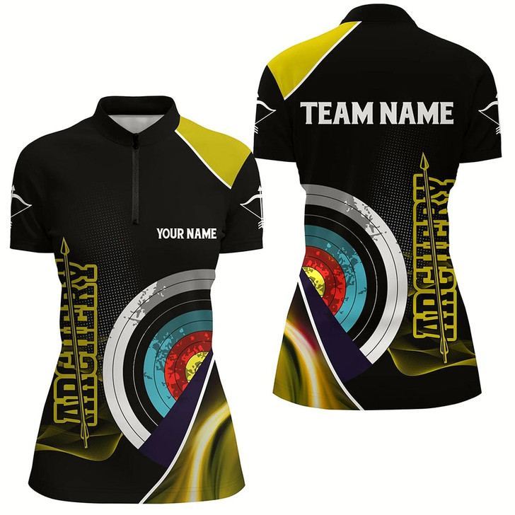 Goofygearprints Personalized 3D Targets Archery Quarter-Zip Shirts For Women, Yellow Black Arrow Archery Team Shirts Style 2