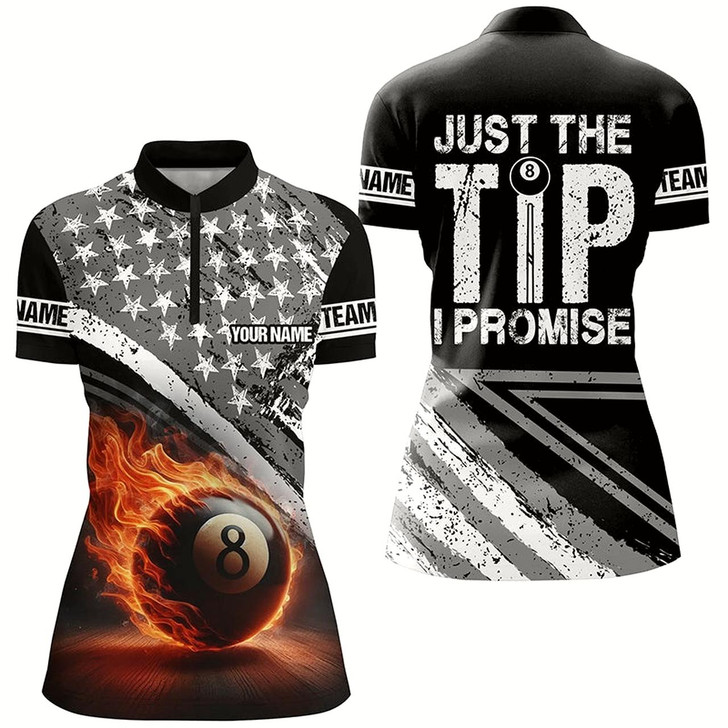 Goofygearprints Personalized Us Flag 8 Ball 3D Quarter-Zip Shirts For Women, Just The Tip I Promise Billiard Jerseys