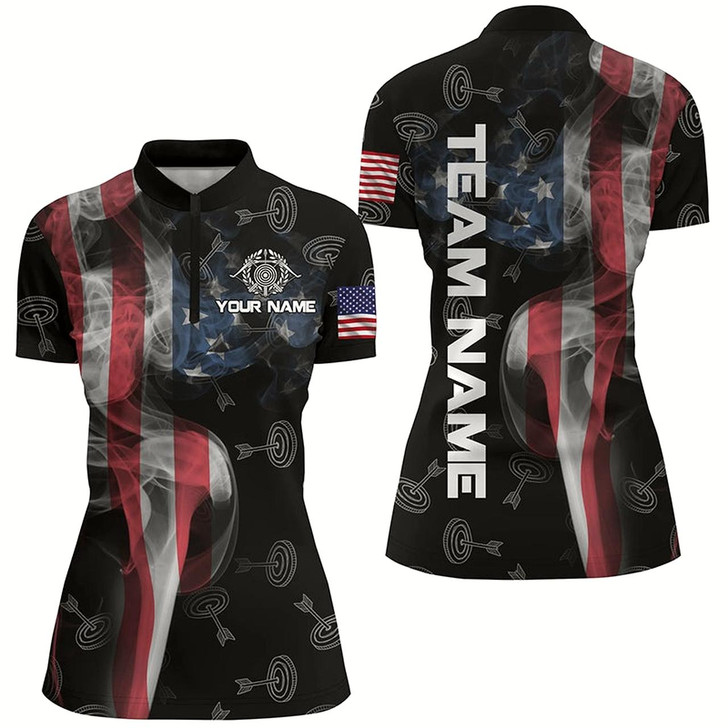 Goofygearprints Personalized Vintage Smoke Us Flag Archery Quarter-Zip Shirts For Women, Archery Targets Jerseys Style 1