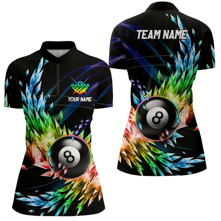 Goofygearprints Colorful Frozen Ice Women Billiard Quarter-Zip Shirts Custom 8 Ball Billiard Attire Jerseys