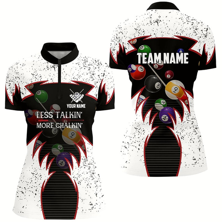 Goofygearprints Personalized Billiard Balls Quarter-Zip Shirts For Women, Less Talkin More Chalkin Billiards Jerseys