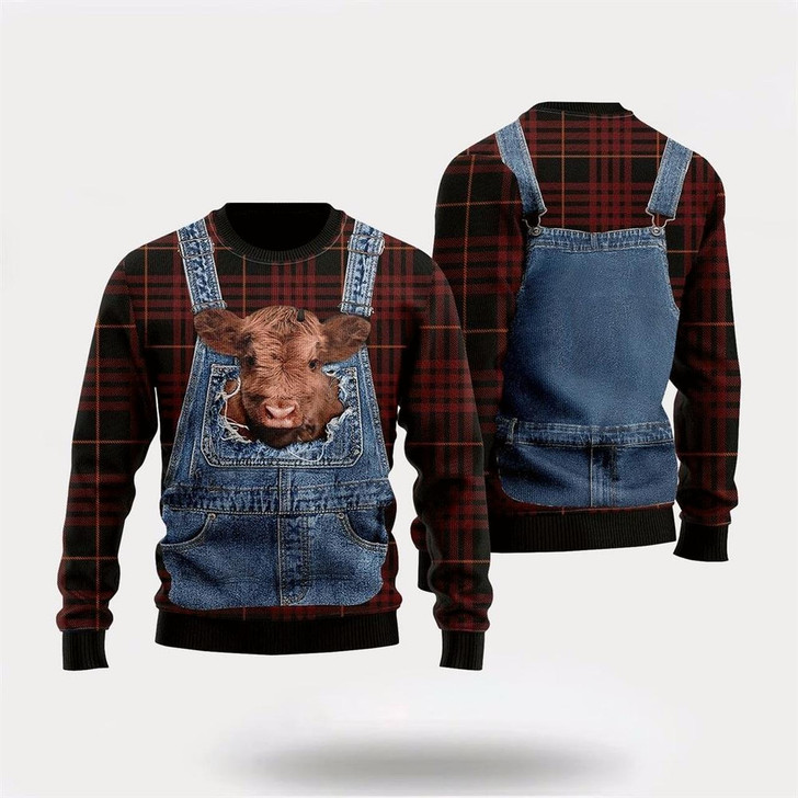 Goofygearprints Love Cow Red Plaid Cute Ugly Christmas Sweater, Farm Sweater, Christmas Gift, Best Winter Outfit Christmas