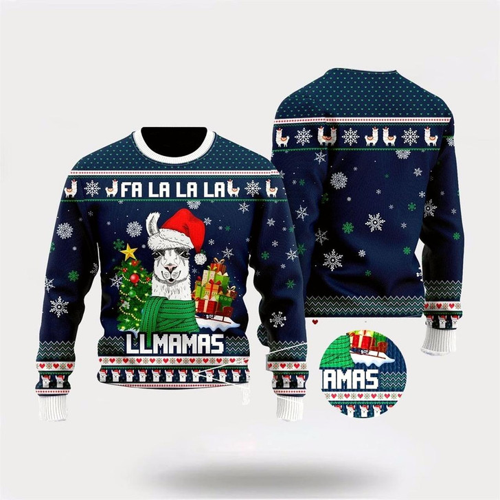 Goofygearprints Llama Christmas Hat Ugly Christmas Sweater, Farm Sweater, Christmas Gift, Best Winter Outfit Christmas