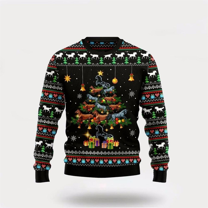 Goofygearprints Horse Tree Ugly Christmas Sweater, Farm Sweater, Christmas Gift, Best Winter Outfit Christmas