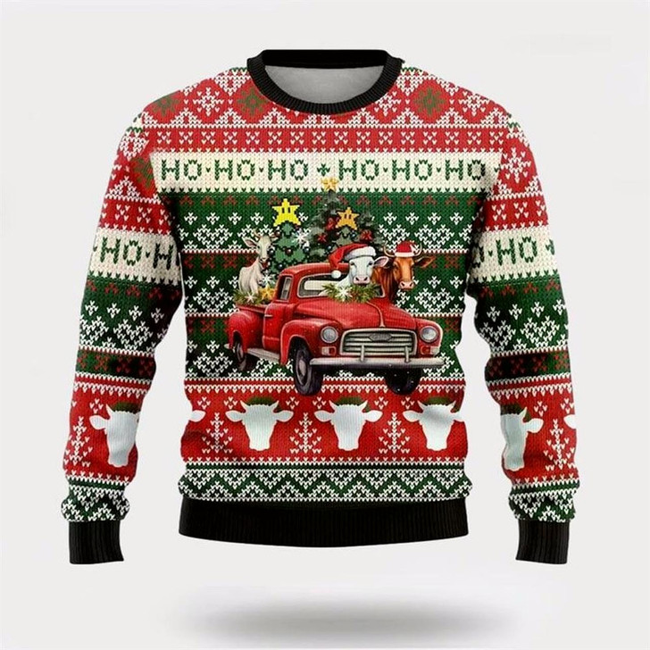 Goofygearprints Ho Ho Ho Cow Christmass Ugly Christmas Sweater, Farm Sweater, Christmas Gift, Best Winter Outfit Christmas