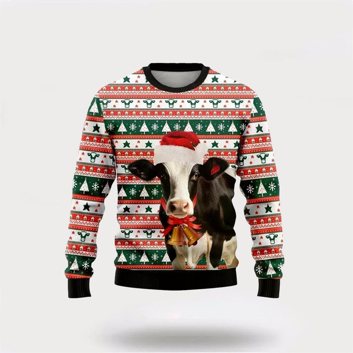 Goofygearprints Happy Dairy Cow Ugly Christmas Sweater, Farm Sweater, Christmas Gift, Best Winter Outfit Christmas