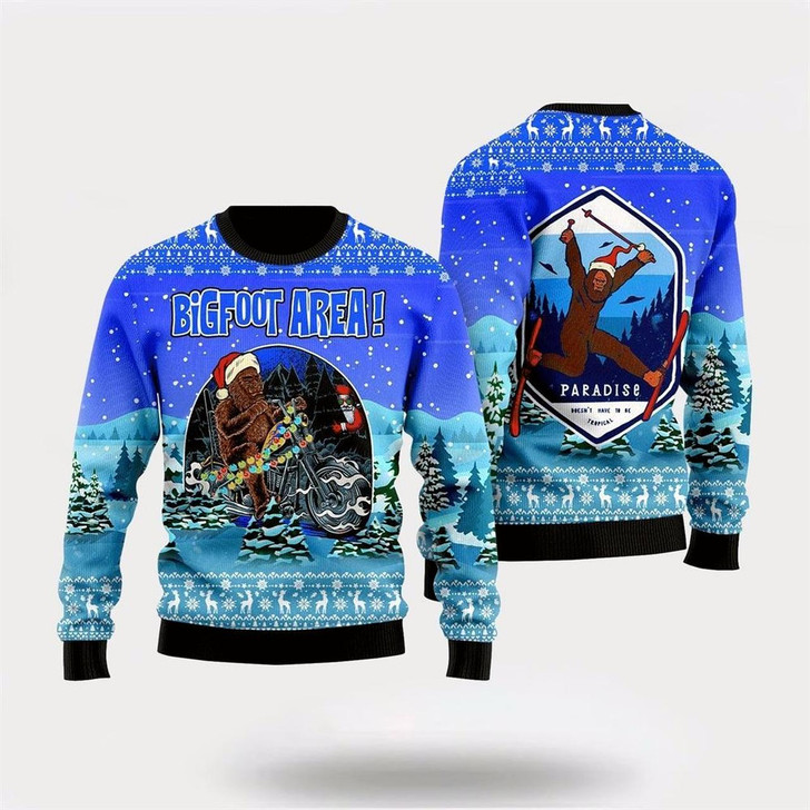 Goofygearprints Bigfoot Area Motobike Ugly Christmas Sweater For Men, Best Gift For Christmas, Christmas Fashion Winter