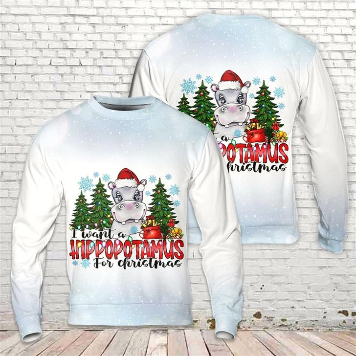 Goofygearprints I Want A Hippopotamus Ugly Christmas Sweater For Men And Women, Best Gift For Christmas, The Beautiful Winter Christmas Outfit