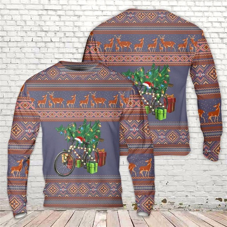 Goofygearprints Christmas Bicycle With Gifts Ugly Christmas Sweater For Men And Women, Best Gift For Christmas, The Beautiful Winter Christmas Outfit