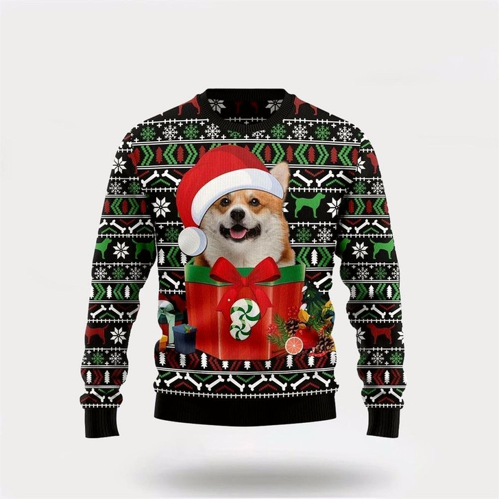 Goofygearprints Funny Dog In The Gift Box Ugly Christmas Sweater For Men And Women, Gift For Christmas, Best Winter Christmas Outfit