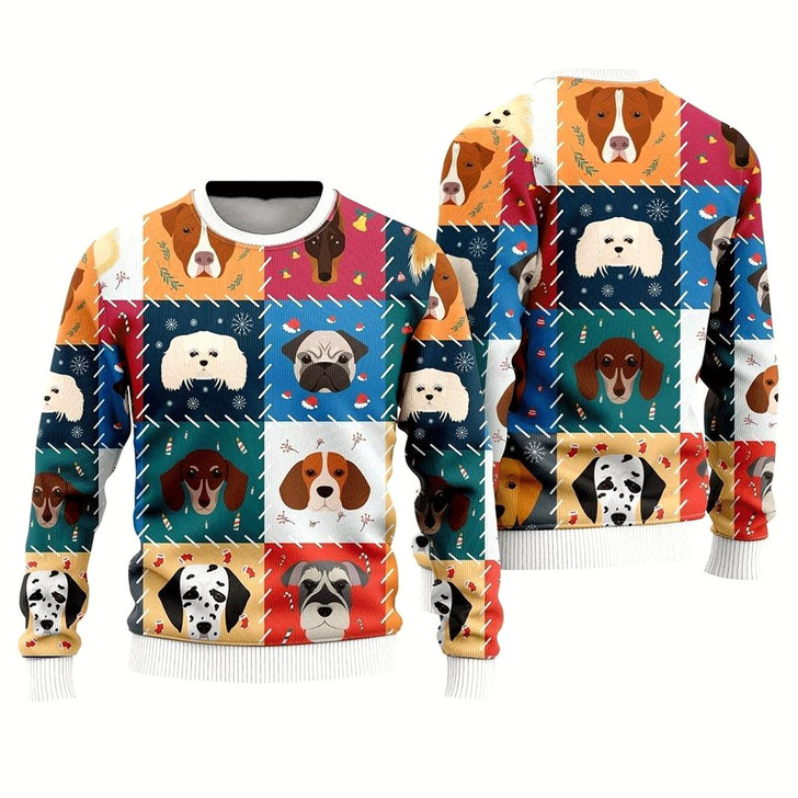 Goofygearprints Funny Cartoon Dog Face Christmas Ugly Christmas Sweater For Men And Women, Gift For Christmas, Best Winter Christmas Outfit