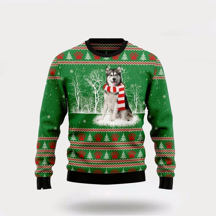 Goofygearprints Alaskan Malamute Winter Tree Ugly Christmas Sweater For Men And Women, Gift For Christmas, Best Winter Christmas Outfit