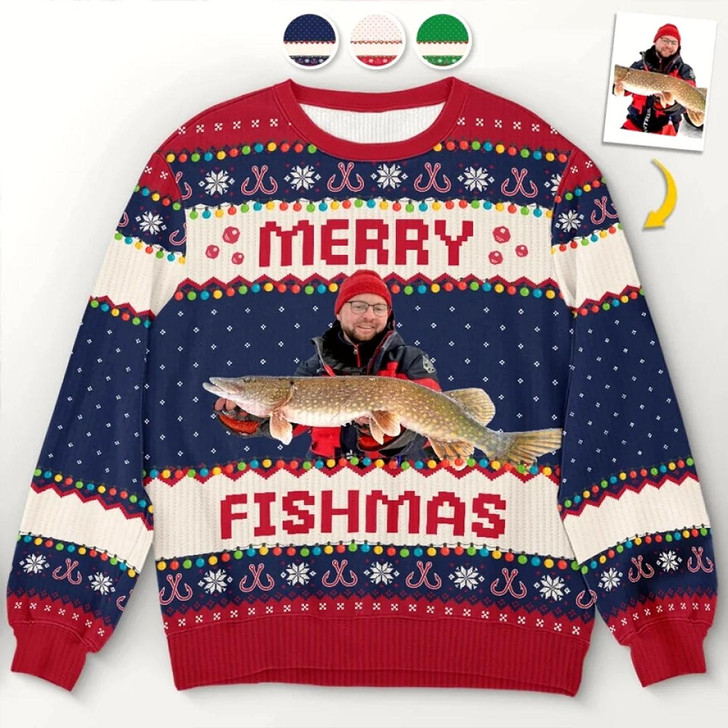 Goofygearprints Custom Photo Unisex Ugly Sweatshirt - Personalized Christmas Birthday Gifts For Fisherman