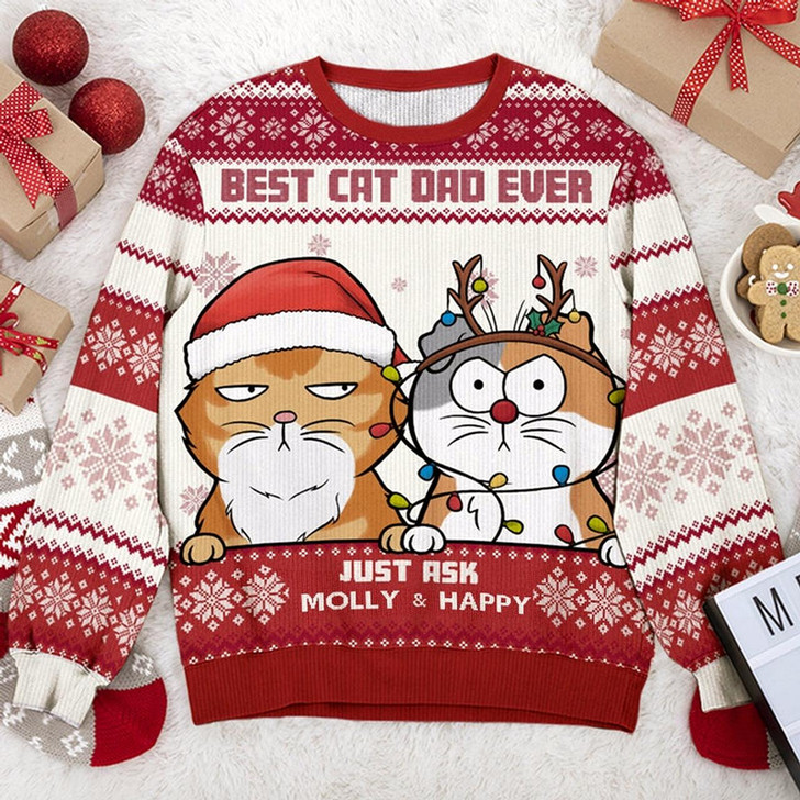 Goofygearprints Best Cat Mum Ever - Cat Personalized Custom Ugly Sweatshirt - Unisex Wool Jumper - Christmas Gift For Pet Owners, Pet Lovers