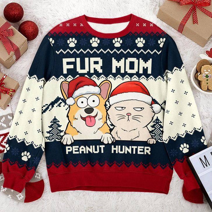 Goofygearprints Fulltime Dog Mama - Dog & Cat Personalized Custom Ugly Sweatshirt - Unisex Wool Jumper - Christmas Gift For Pet Owners, Pet Lovers