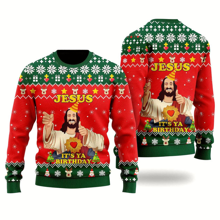 Goofygearprints Jesus It's Ya Birthday Ugly Christmas Sweater For Men & Women - Jesus Christ Sweater - Christian Shirts Gifts Idea