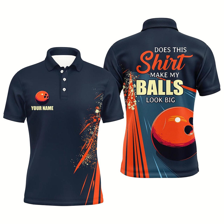Goofygear Personalized Navy & Orange Retro Bowling Shirts For Men Custom Does This Shirt Make My Balls Look Big