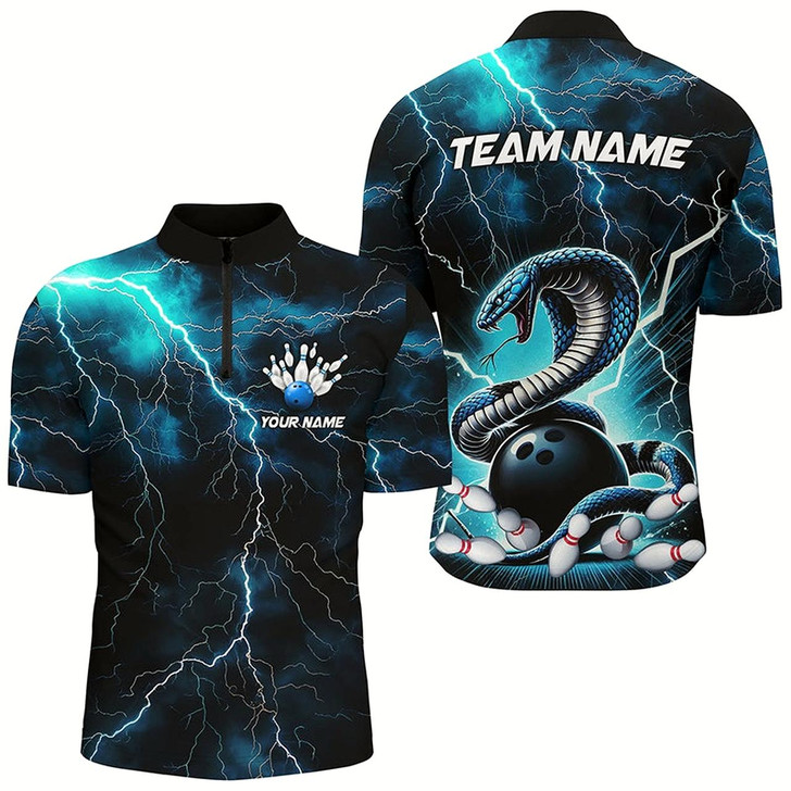 Goofygear Blue Thunder Lightning Custom Cobra Snake Bowling Shirts For Men, Bowling Team Shirt With Names
