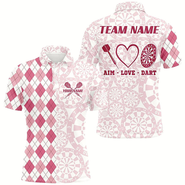 Goofygear Aim Love Darts Custom Pink Argyle Men Darts Polo & 1/4 Shirts, Funny Darts Shirts Darts Team Jersey