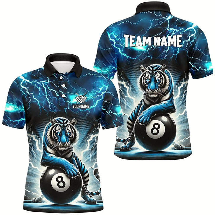 Goofygear Lightning Thunder Tiger Custom Blue 8 Ball Pool Shirts For Men, Billiard Team League Jerseys