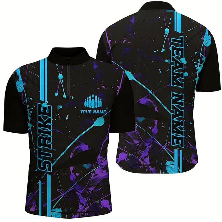 Goofygear Custom Blue And Purple Strike Bowling Team Shirts, Camo Bowling League Unisex Jerseys