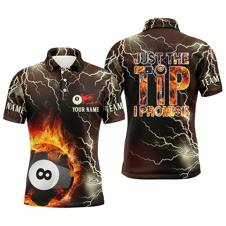 Goofygear Personalized Fire Lightning 8 Ball Pool Just The Tip I Promise Billiard 3D Polo Shirts For Men