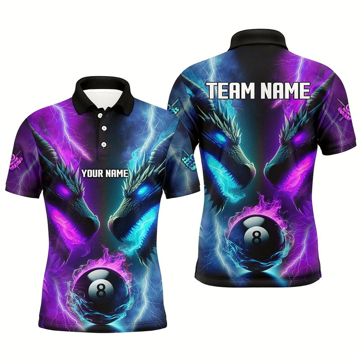 Goofygear Custom Blue Purple Fire 3D Dragon 8 Ball Pool Billiard Shirts For Men, Team League Billiard Jerseys Style 1