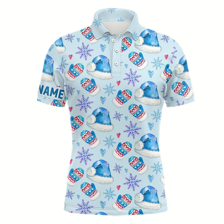 Goofygear Watercolor Blue Christmas Golf Mens Polo Shirt Personalized Funny Golf Shirts For Men Golf Gifts
