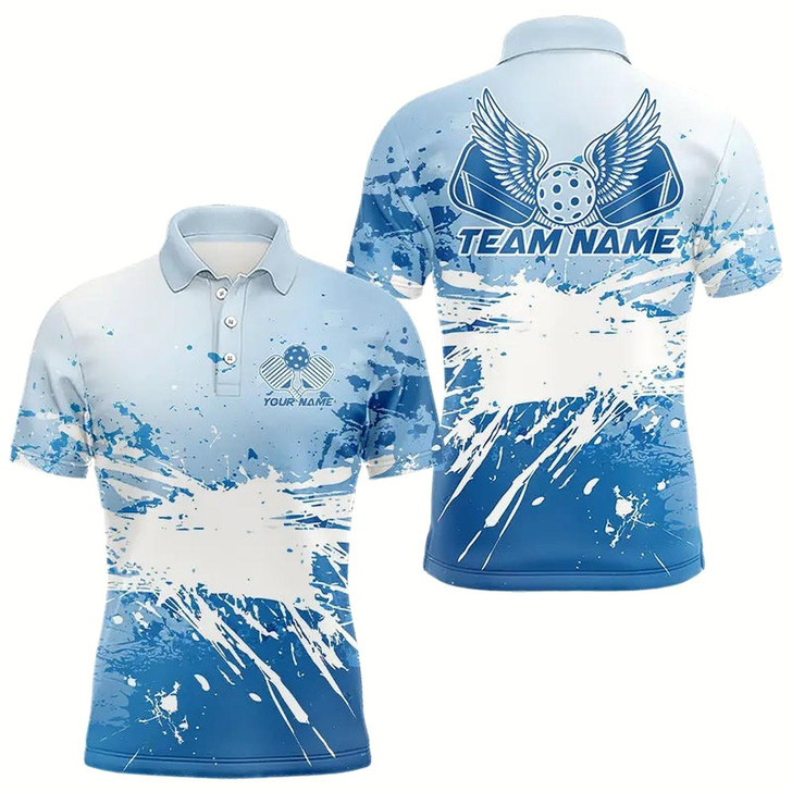 Goofygear Custom Blue Pickleball Wings Pickleball Team Polo Shirts For Men, Outdoor Pickleball Jerseys