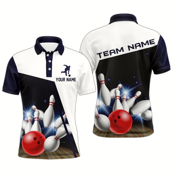 Goofygear Navy Bowling Polo Shirt Men Personalized 3D Bowling Jersey Team League Bowling Shirt Style 1