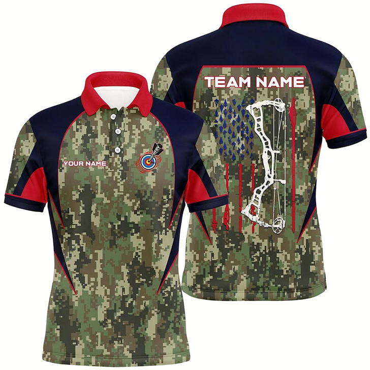 Goofygear Personalized Us Flag Camouflage Archery Polo Shirts For Men Archery Jerseys Custom Archery Shirts