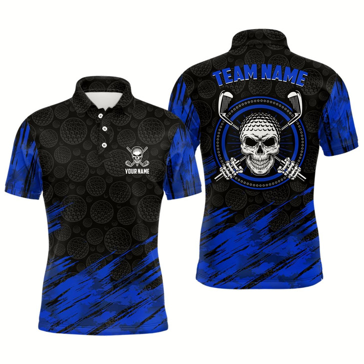 Goofygear Personalized 3D All Over Print Skull Mens Golf Polo Shirt Navy Black Golf Shirts For Men Style 1