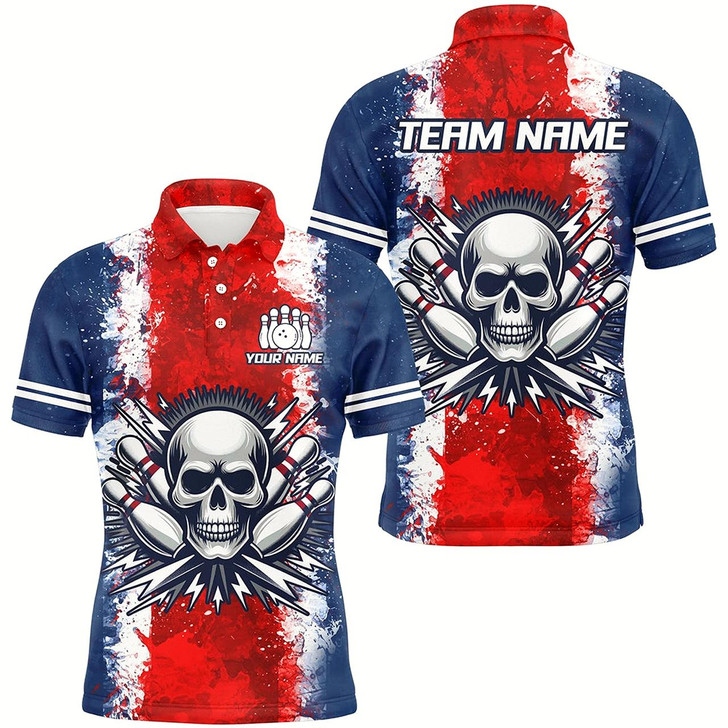 Goofygear Personalized Bowling Shirt For Men Skull Bowling Jersey Us Flag Bowling Polo Shirt Unisex