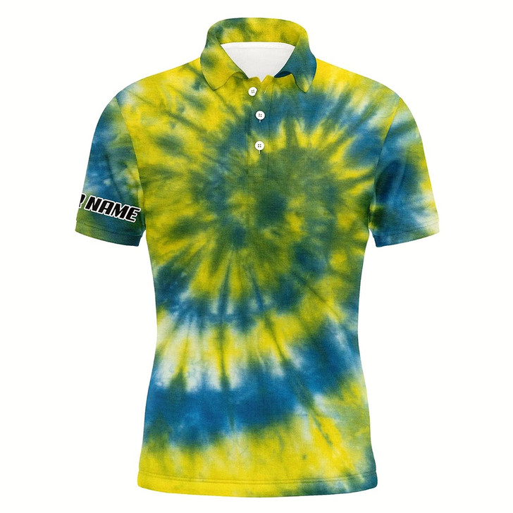 Goofygear Mens Golf Polo Shirts Yellow Blue Tie Dye Pattern Custom Pattern Golf Shirt For Men, Golf Tops Mens