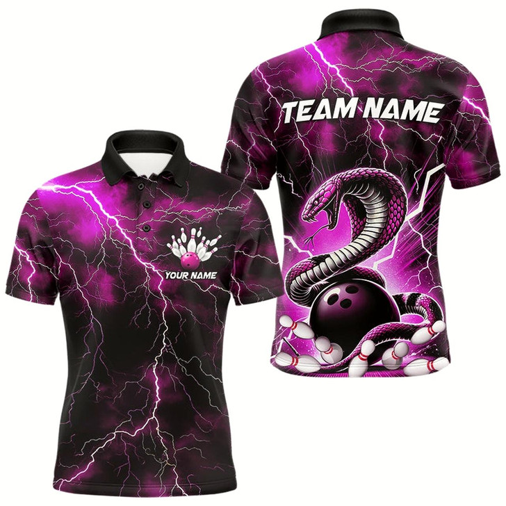 Goofygear Pink Thunder Lightning Custom Cobra Snake Bowling Polo Shirts For Men, Bowling Team Shirt