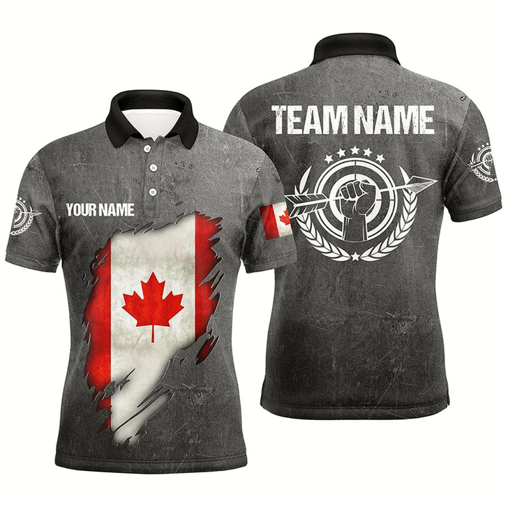 Goofygear Personalized Grunge Canada Archery Men Polo Shirts, Custom Canadian Flag Shirts For Archers Style 2