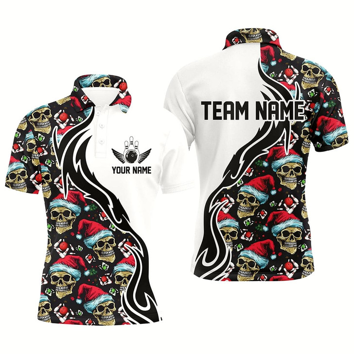 Goofygear Custom Christmas Men Bowling Polo Shirts Skull Team Bowling Jerseys Christmas Gifts For Bowlers Style 1