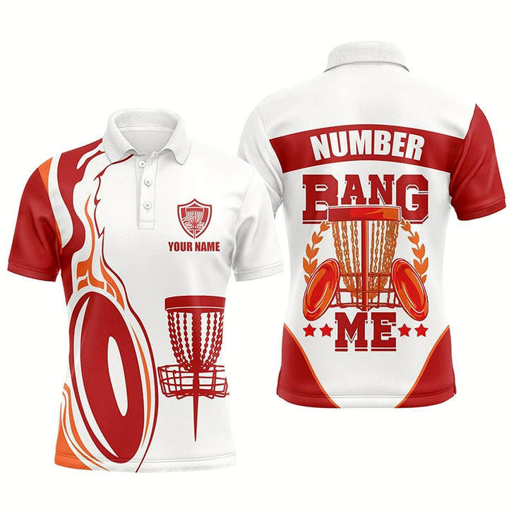 Goofygear Bang Me Mens Disc Golf Shirts, Red White Customized Polo Shirts For Men, Disc Golf Disc Style 1