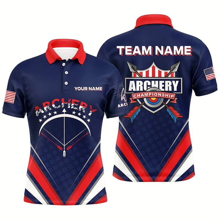 Goofygear Personalized Arrow Bow Archery Polo Shirts For Men, Custom Us Flag Archery Championship Shirts