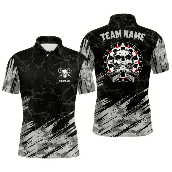 Goofygear Personalized All Over Print Skull Darts Mens Polo Shirt Grey Black Dart Jerseys For Men