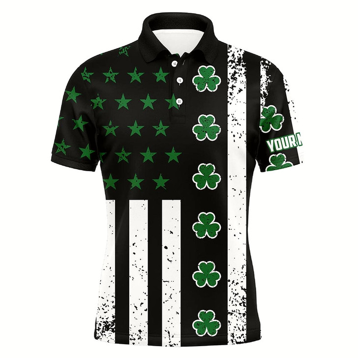 Goofygear St. Patrick'S Day American Flag Mens Golf Polo Shirt Shamrock Clover Patriotic Golf Tops For Men Style 2