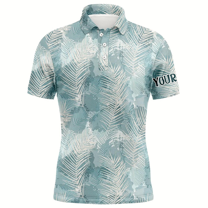 Goofygear Watercolor Mint Tropical Palm Leaves Mens Golf Polo Shirt Customized Funny Golf Tops For Men