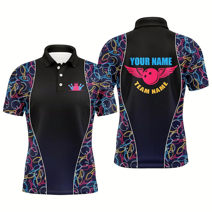 Goofygear Custom Bowling Pattern Polo Shirts For Men, Personalized Bowling Team Jerseys
